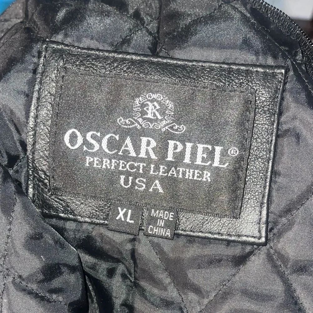 OSCAR PIELE PERFECT LEATHER Black genuine Leather Jacket pockets Lined XL - Picture 4 of 13